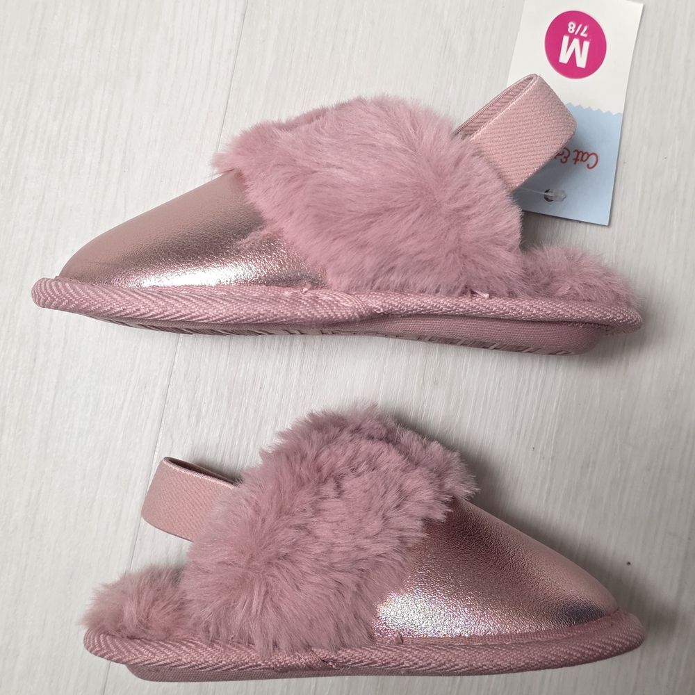 NWT Toddler Cat & Jack Pink Metallic w/Fur Sling back shoes/Slippers mixed Size - Picture 4 of 10